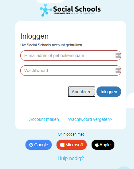 login scherm